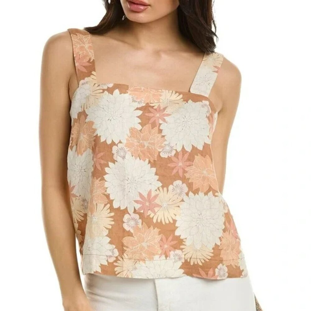 Faherty Pink Tan Warm Jicaro Island Floral Sands Linen Tank Top